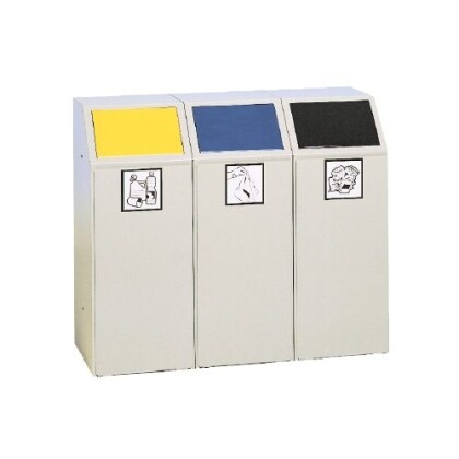 collecteur métallique avec couvercle, poubelle tri recyclage gris couvercle clapet